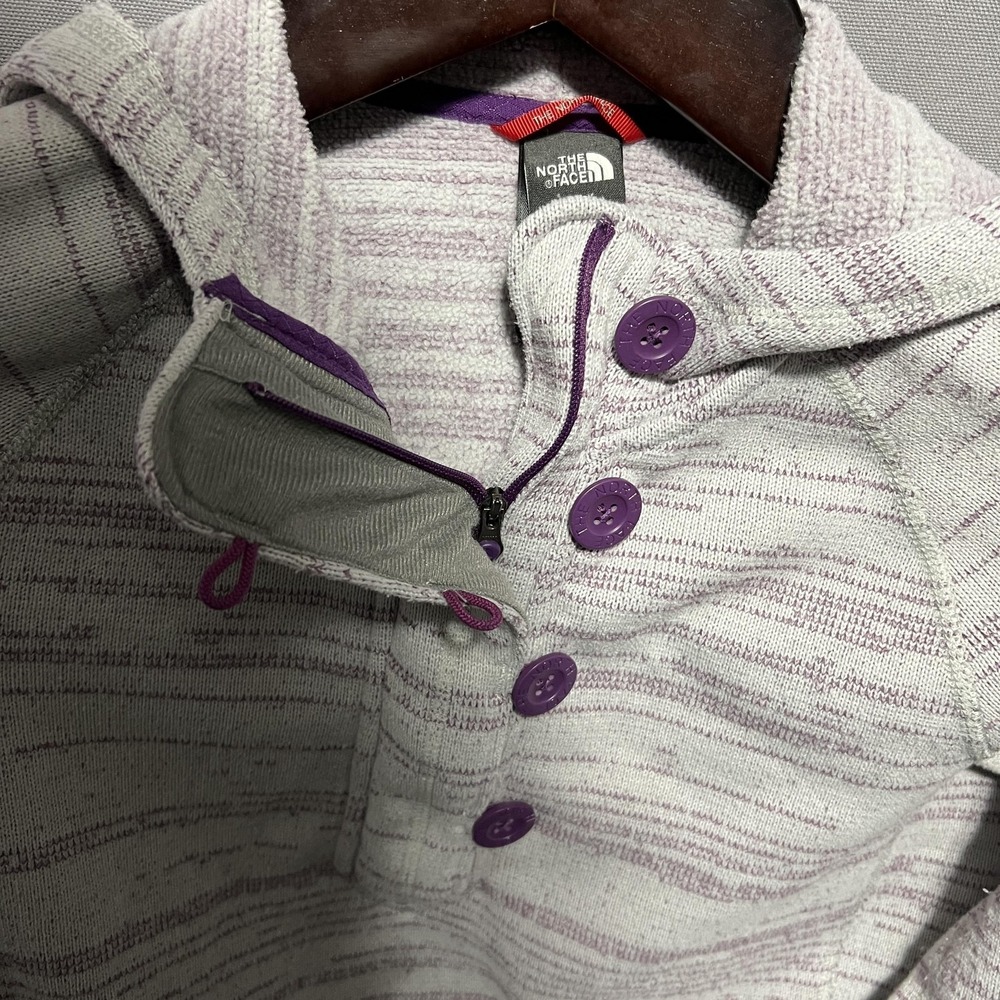 The North Face Hoodie Womens Medium Gray Striped Fleece Henley 1/4 Zip Pullover - Picture 5 of 8